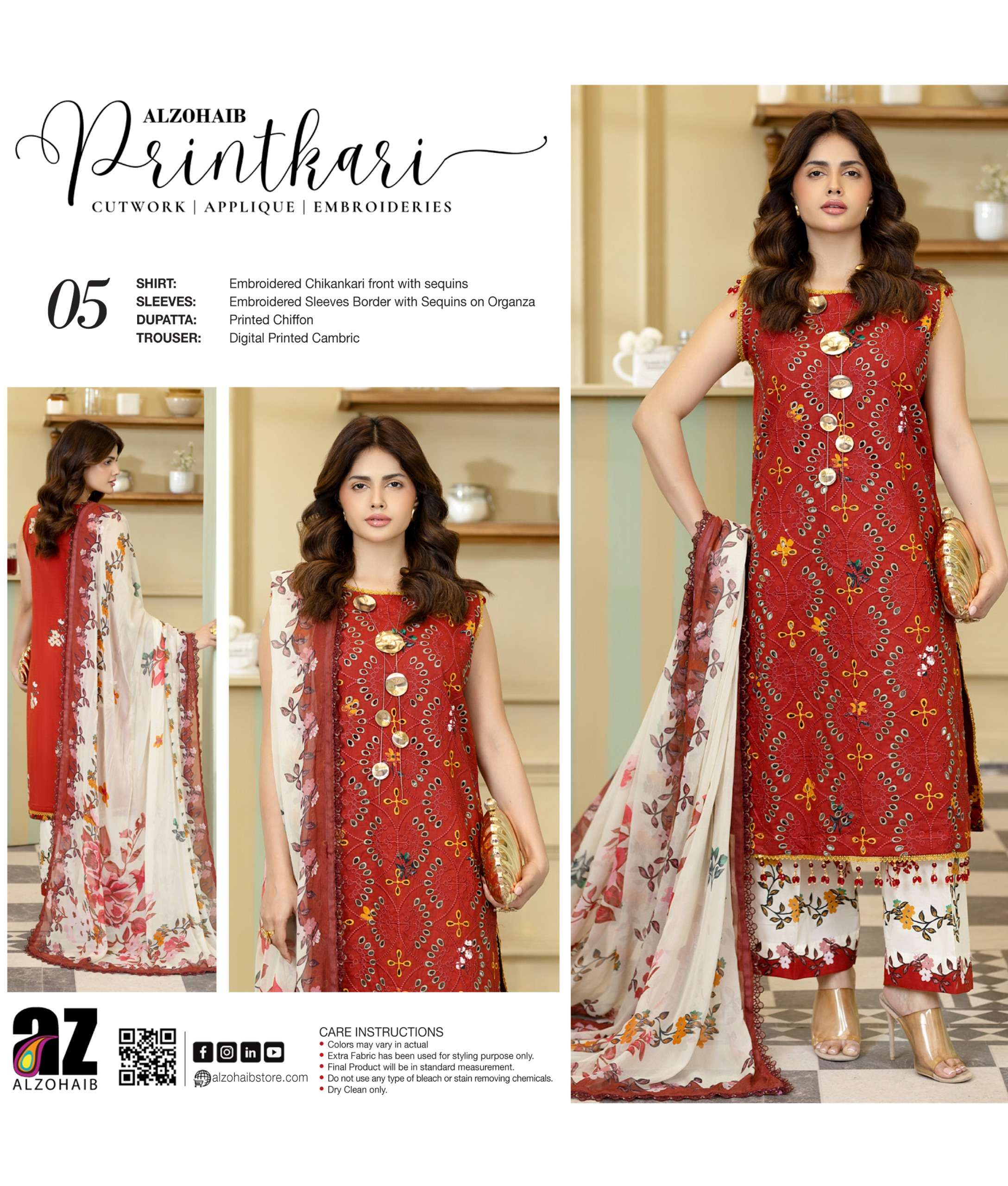 ZOHAIB TEXTILES SUNSHINE PRINTKARI EDITION EMBROIDERED SHIRT TYPE PAKISTANI SUIT EXPORTER